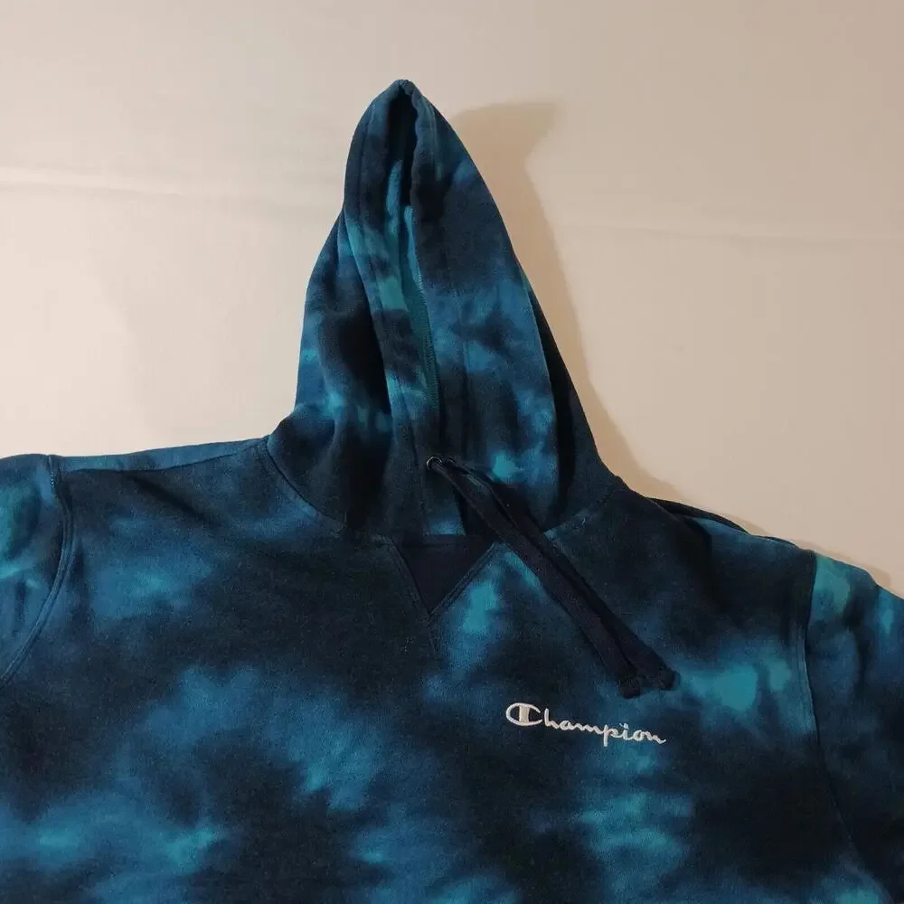 Champion Men's Turquoise & Dyed Blue Drawstring Hoodie Pullover Sweatshirt Sz M - Picture 5 of 16